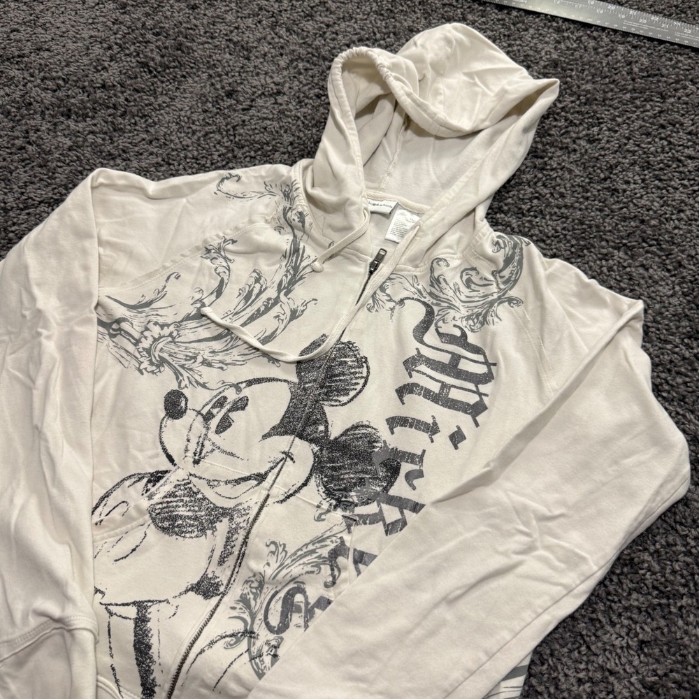 Vintage Walt Disney World Hoodie Kids Cream Excellent Mickey Mouse Graphic XL